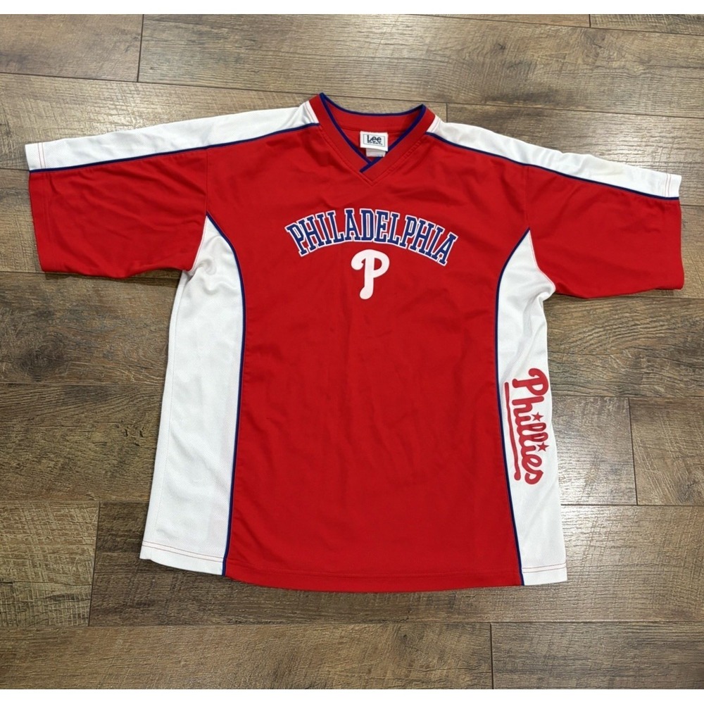 Vintage 90s Philadelphia Phillies Warm‎ Up Jersey Red Large Lee Sport